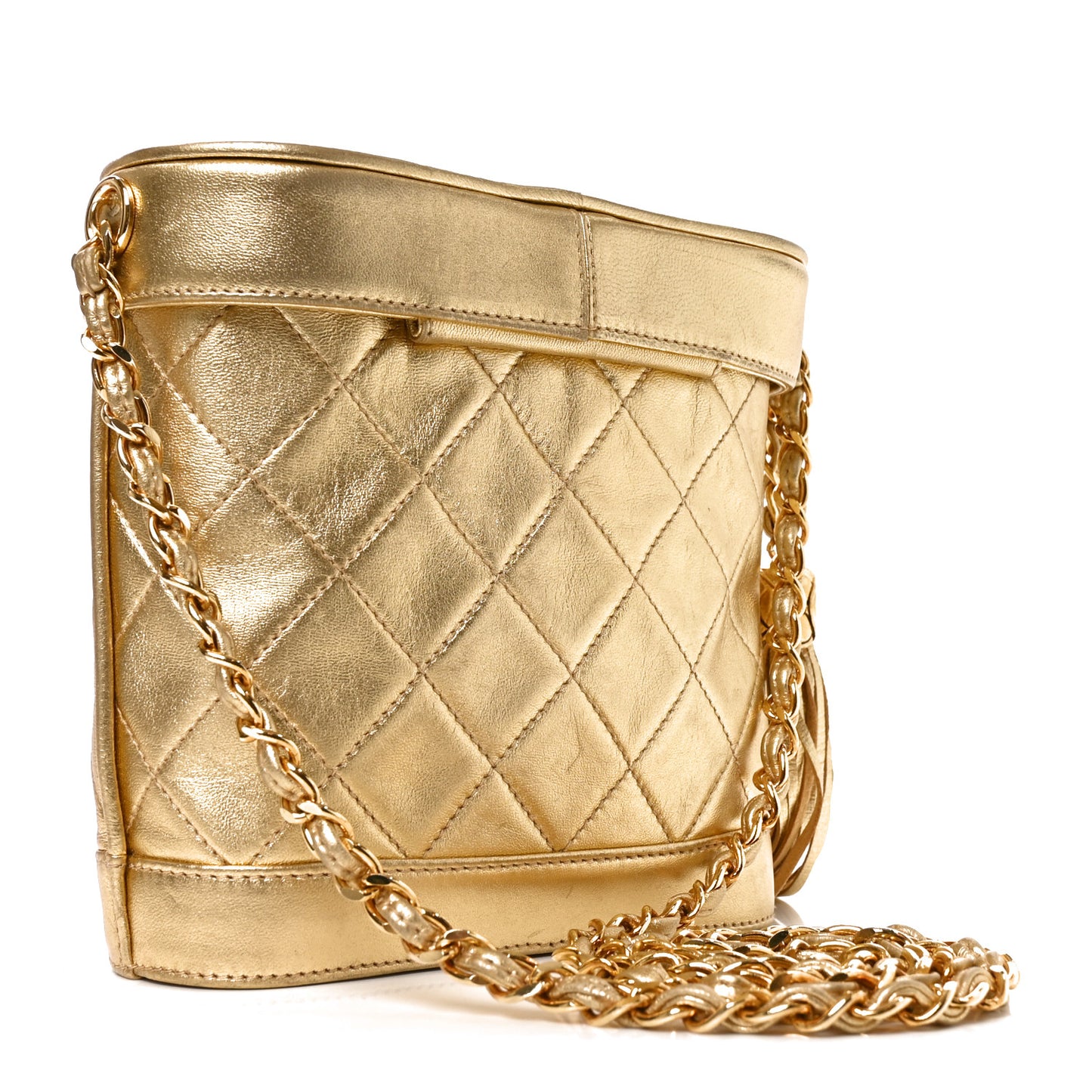 Metallic Lambskin Quilted Tassel Shoulder Bag Gold