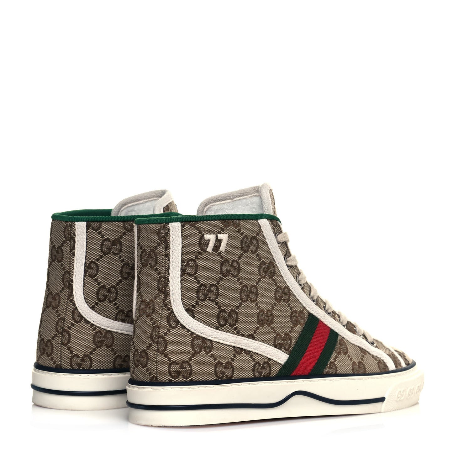GG Monogram Web Womens 1977 Tennis High Top Sneakers 37 Beige Ebony Mystic White