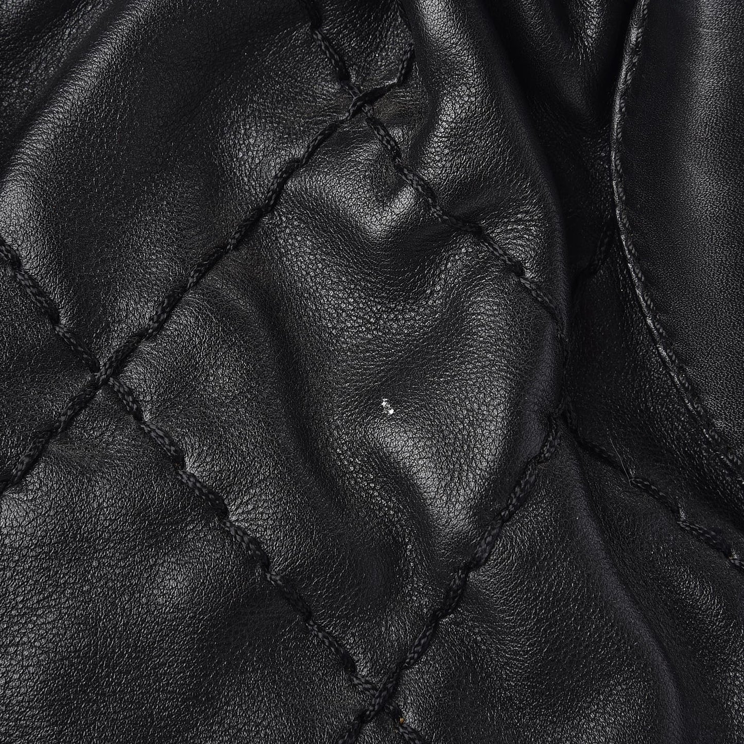 Calfskin Stitched Expandable Frame Bag Black