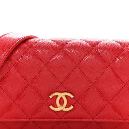 Chanel Caviar Quilted Yours Buttons Phone Holder With Chain Red 8 of 11