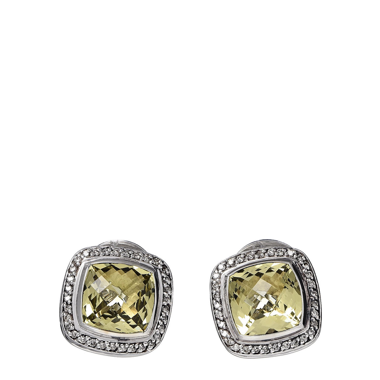 Sterling Silver Diamond Lemon Quartz 11mm Albion Earrings
