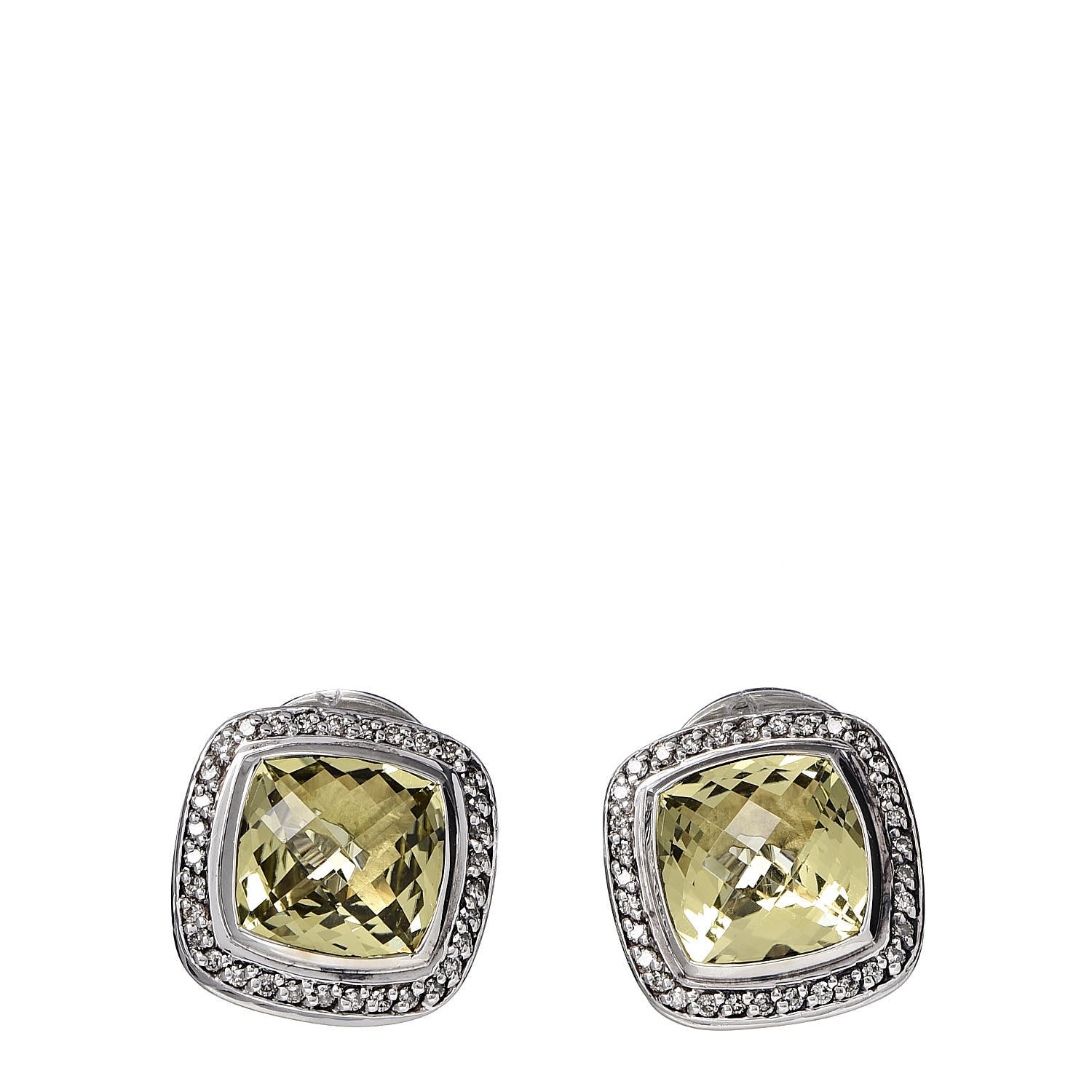 David Yurman Sterling Silver Diamond Lemon Quartz 11mm Albion Earrings 1 of 4