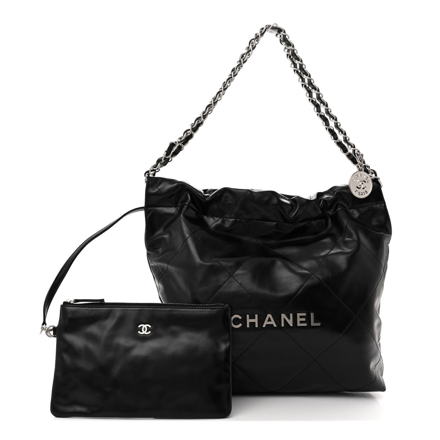 Shiny Calfskin Quilted Small Chanel 22 Black