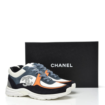 Chanel Nylon Calfskin Suede CC Womens Sneakers 41 Dark Navy White 14 of 14