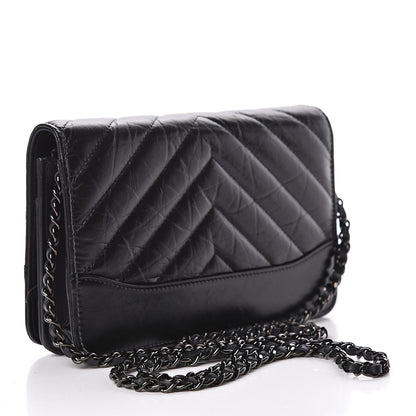 Chanel Aged Calfskin Chevron Quilted Gabrielle Wallet On Chain WOC Black 3 of 12
