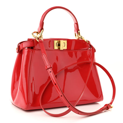 Fendi Vitello Vernice Mou Mini Peekaboo Iconic Satchel Rosso Cardinale 3 of 9