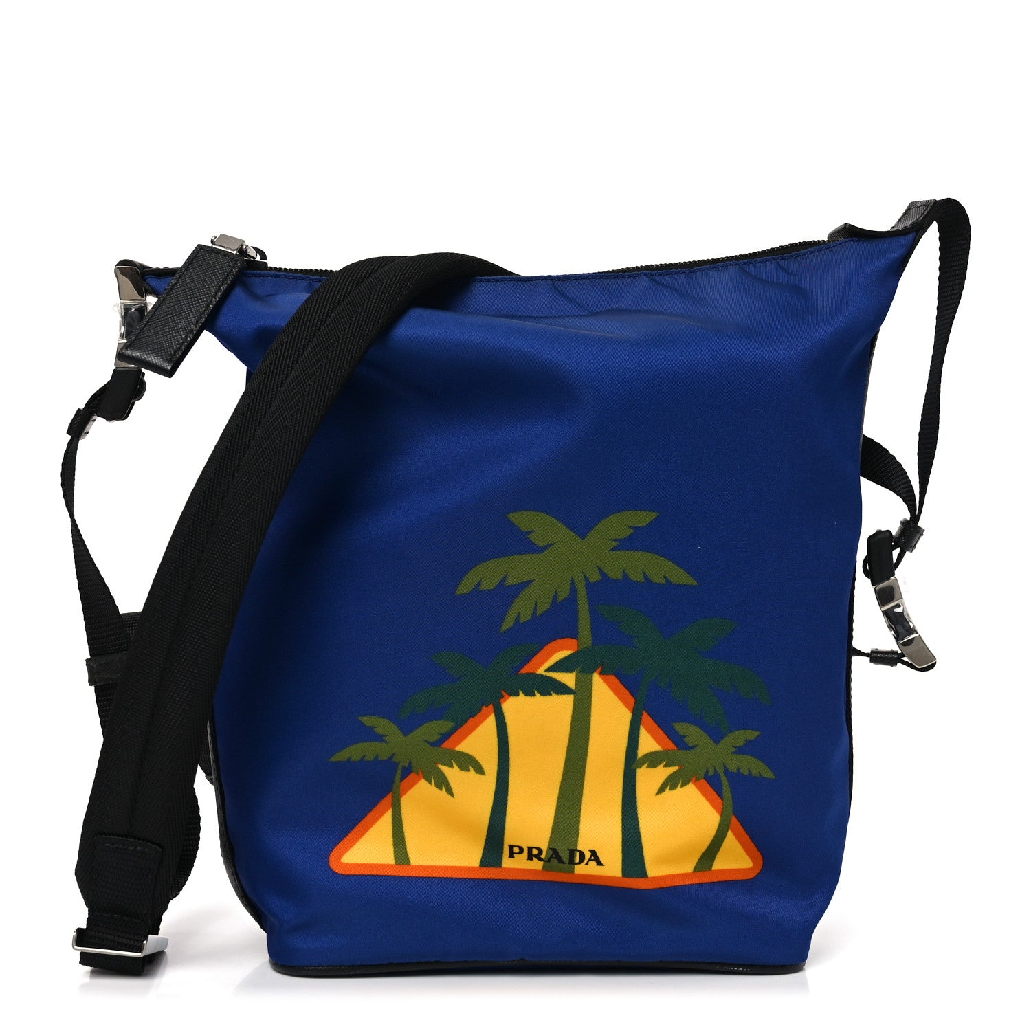 Prada Tessuto Nylon Palm Tree Print Bucket Bag Bluette 1 of 9