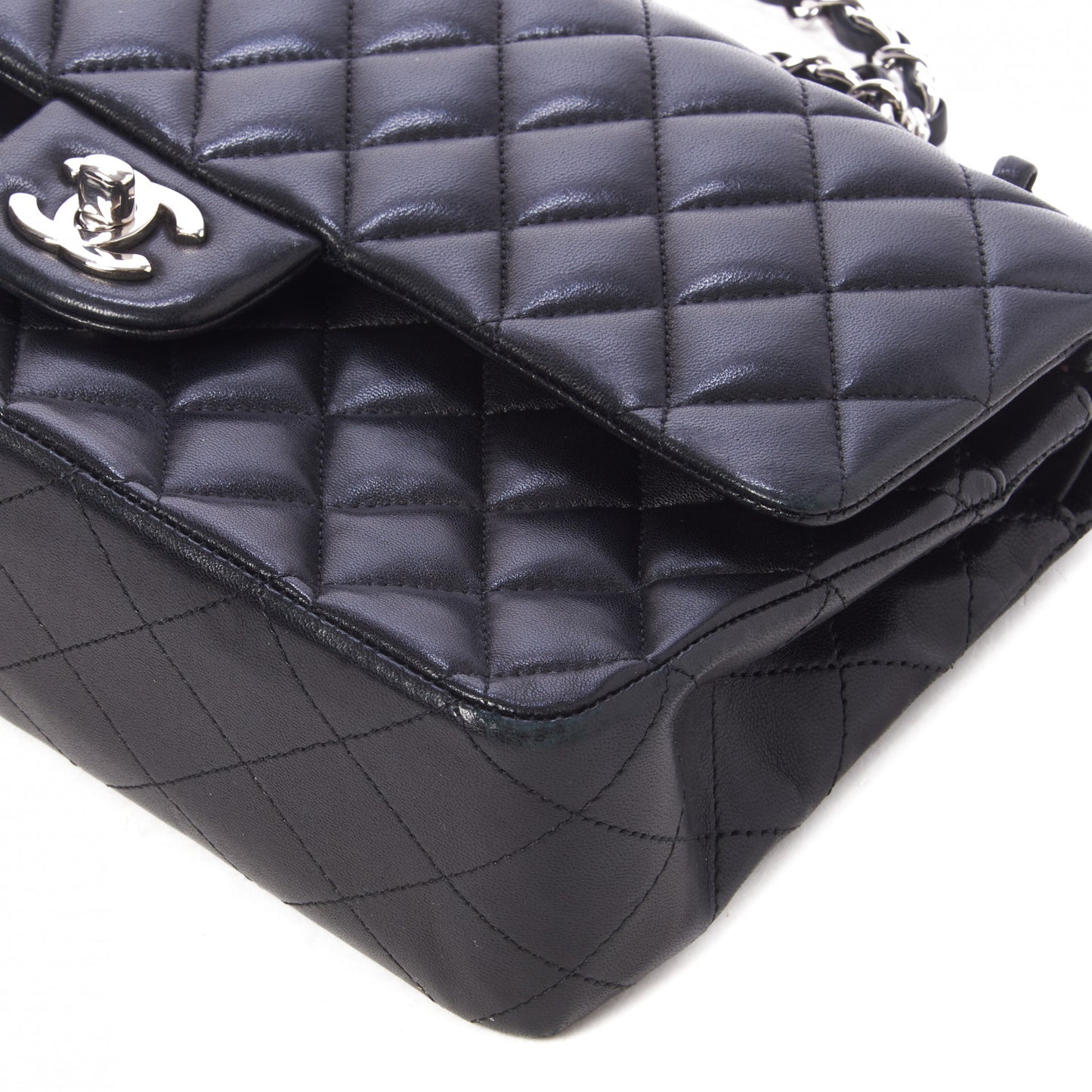 Lambskin Quilted Medium Double Flap Black