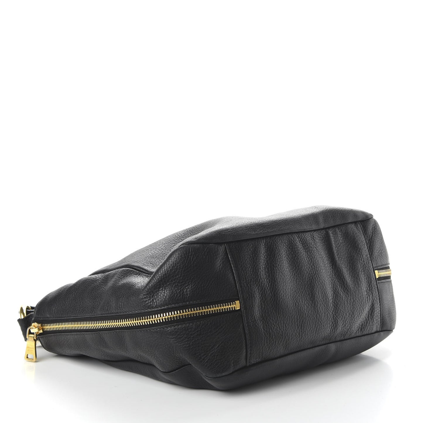Vitello Daino Side Zip Pocket Hobo Black