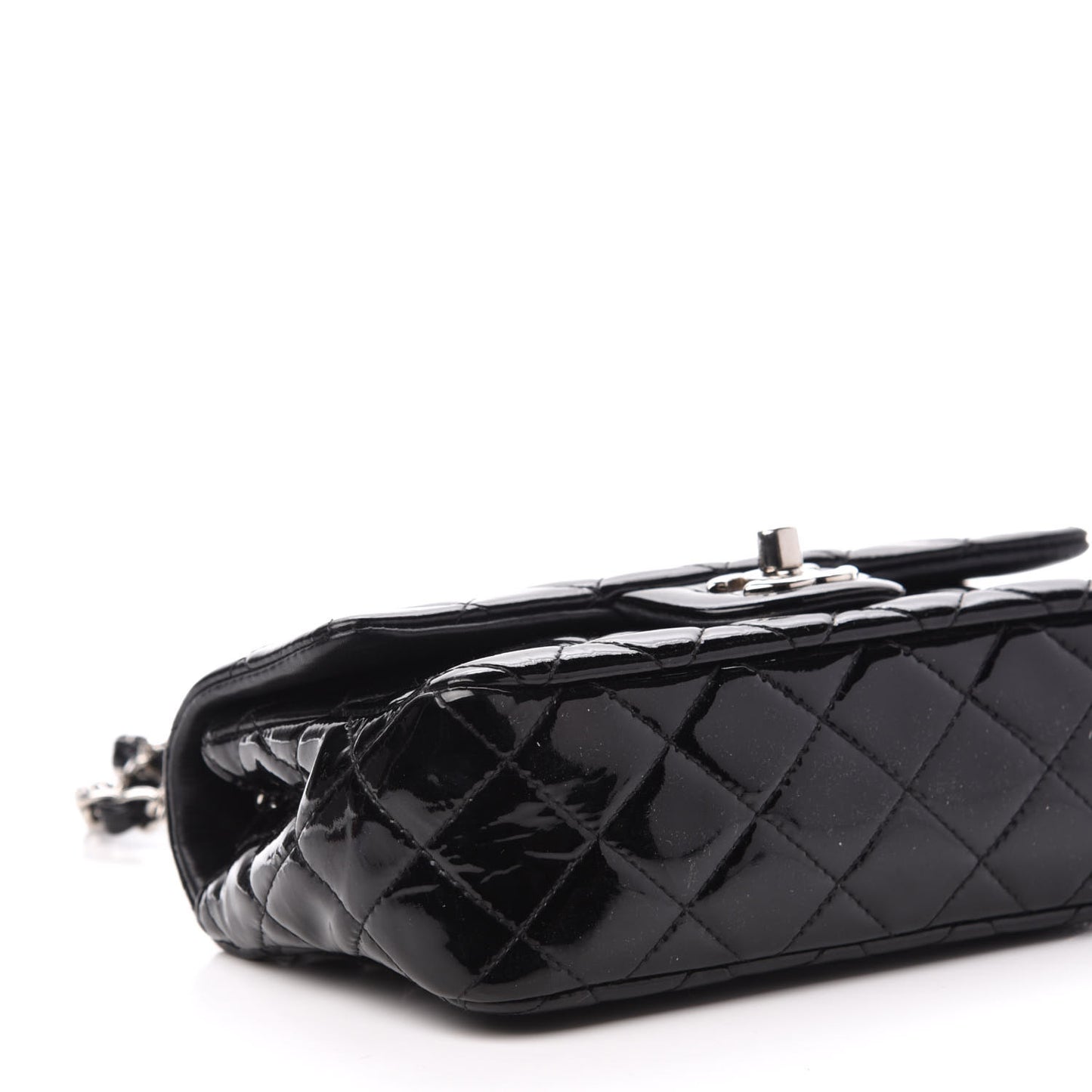 Patent Calfskin Quilted Mini Rectangular Flap Black
