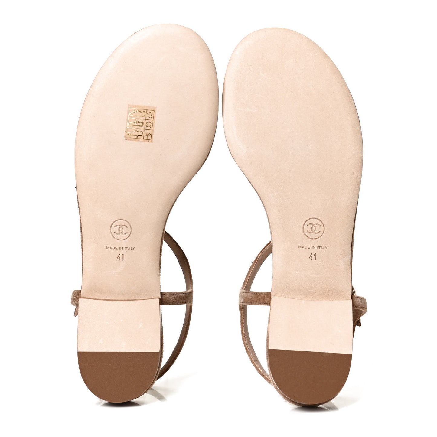 Suede Calfskin Chain Thong Sandals 41 Beige