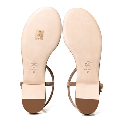Chanel Suede Calfskin Chain Thong Sandals 41 Beige 7 of 10