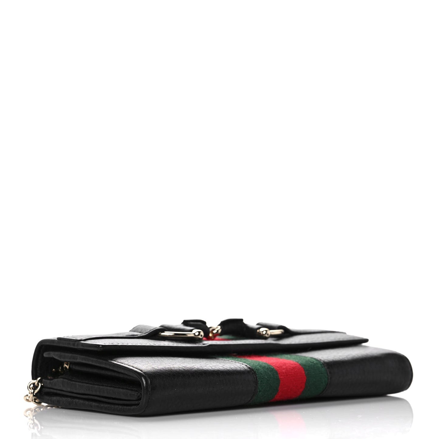 Calfskin Web Horsebit Chain Clutch Wallet Black