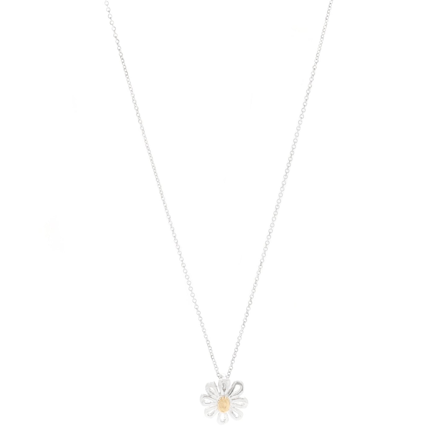 Sterling Silver 18K Yellow Gold Daisy Pendant Necklace