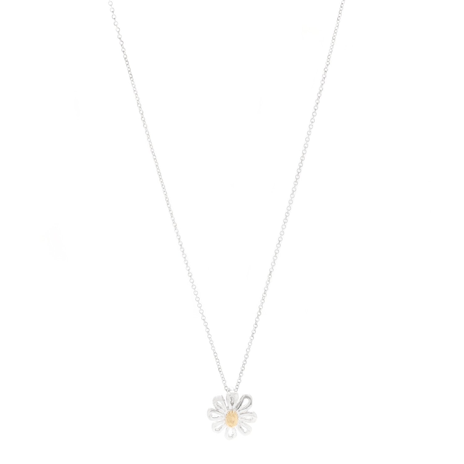 Tiffany Sterling Silver 18K Yellow Gold Daisy Pendant Necklace 1 of 7