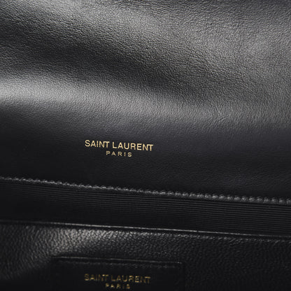 Saint Laurent Grain De Poudre Textured Mixed Matelasse Triquilt Medium Monogram Satchel Black 6 of 9