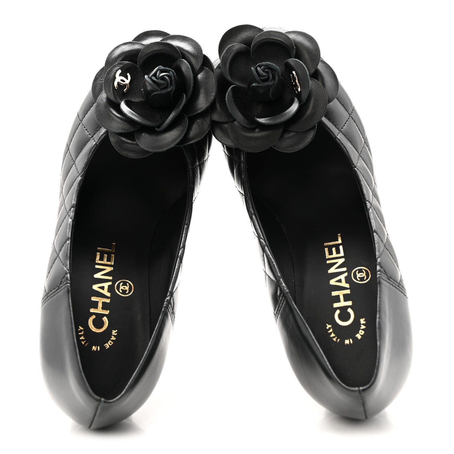 Chanel Lambskin Quilted Camellia Pumps 35 Black 3 of 18