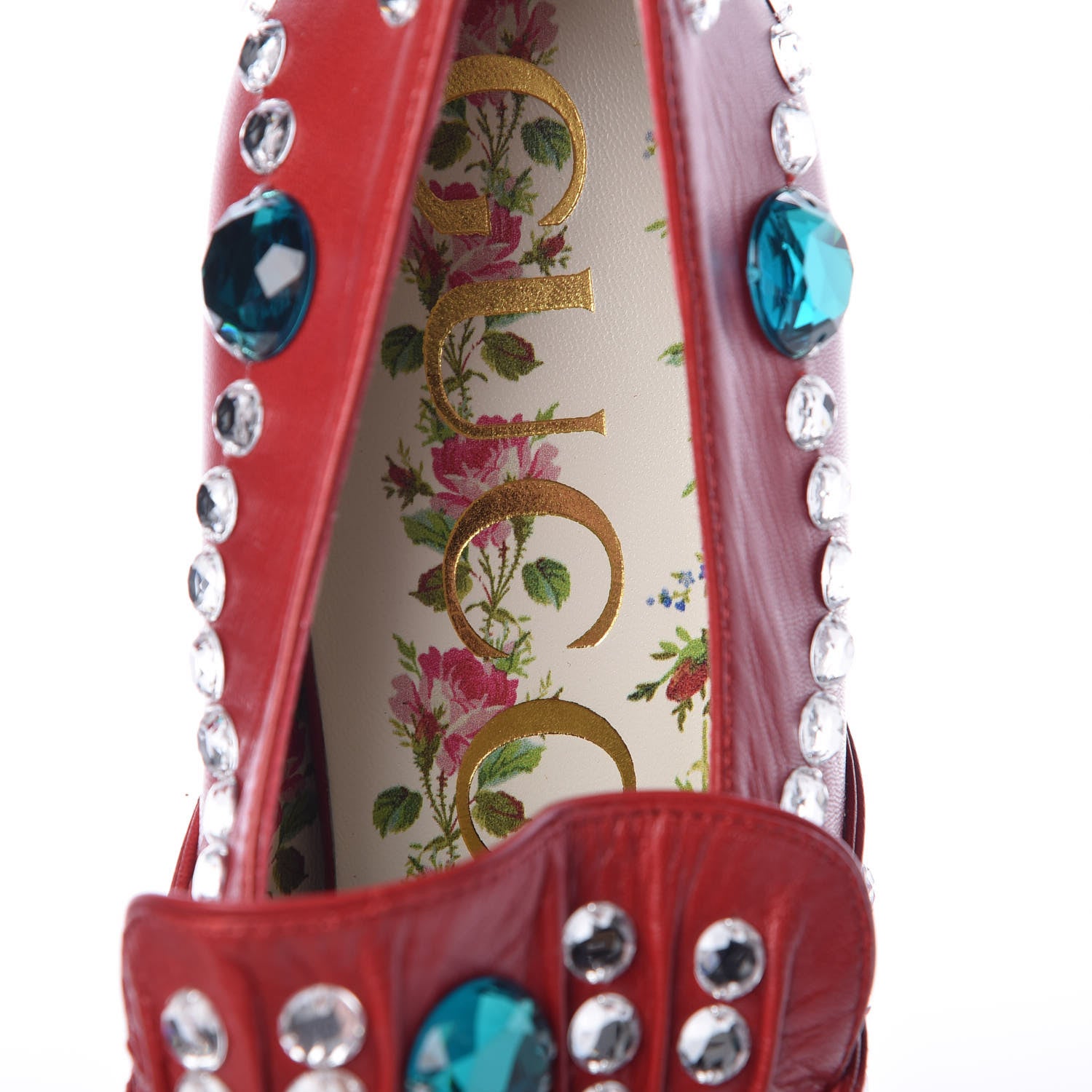 Gucci Malaga Kid Crystal Amilna Platform Loafers 39 Hibiscus Red 7 of 10