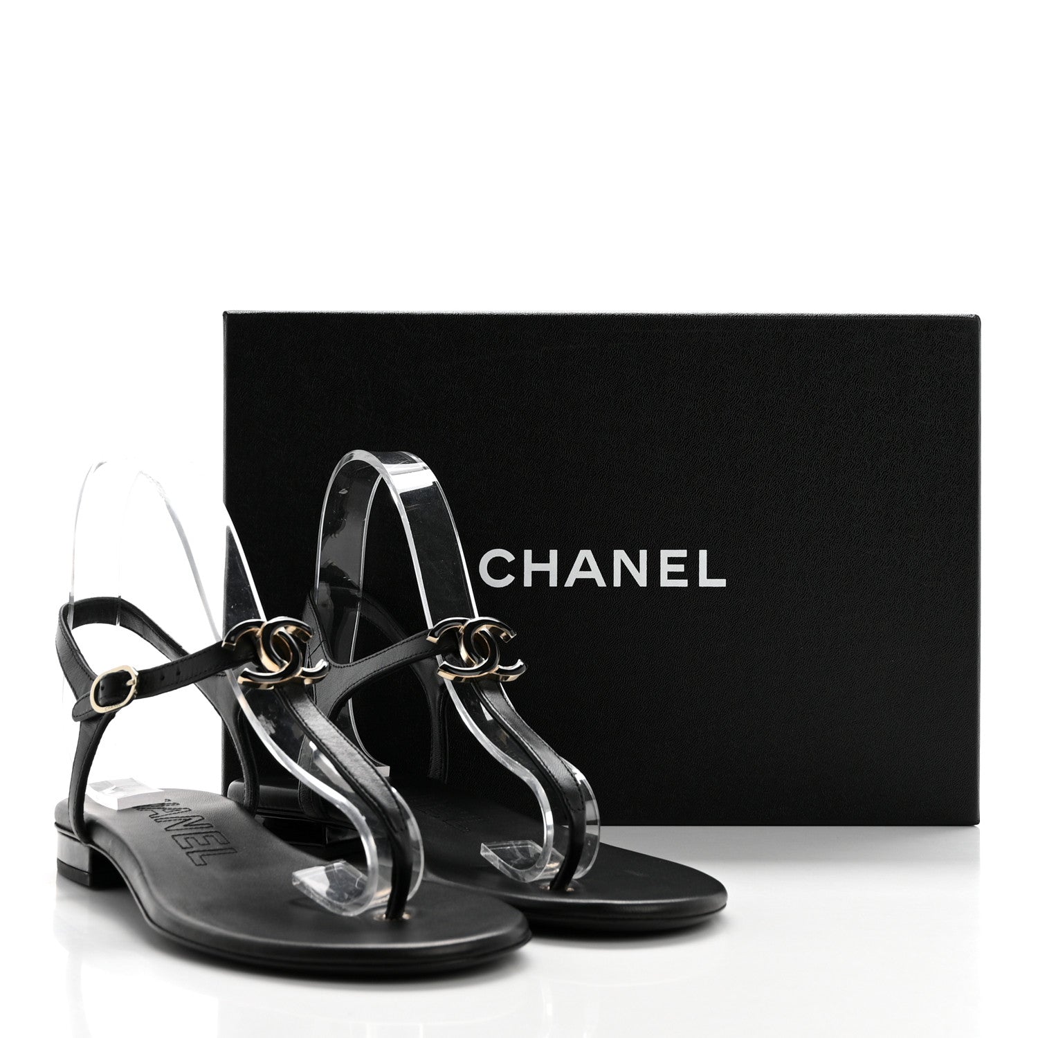Chanel Lambskin Enamel CC Thong Sandals 39 Black 10 of 10