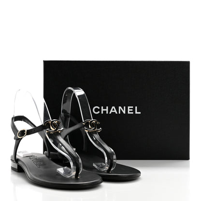 Chanel Lambskin Enamel CC Thong Sandals 39 Black 10 of 10
