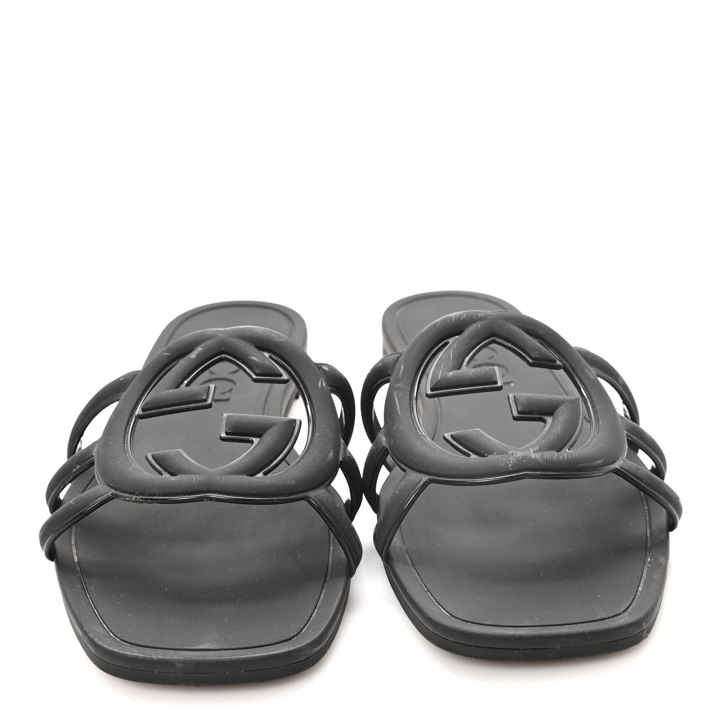 Rubber Womens Interlocking G Slide Sandals  36 Black