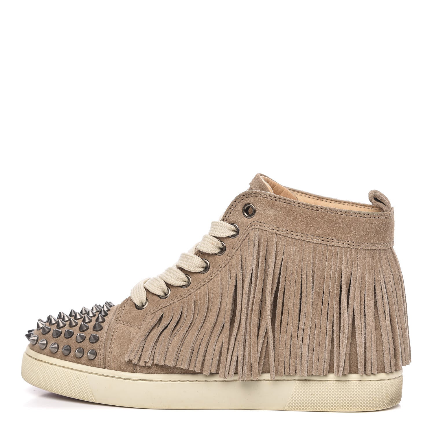 Christian Louboutin Veau Velours Spikes Womens Coachelita Flat Sneakers 36 Beige 1 of 9