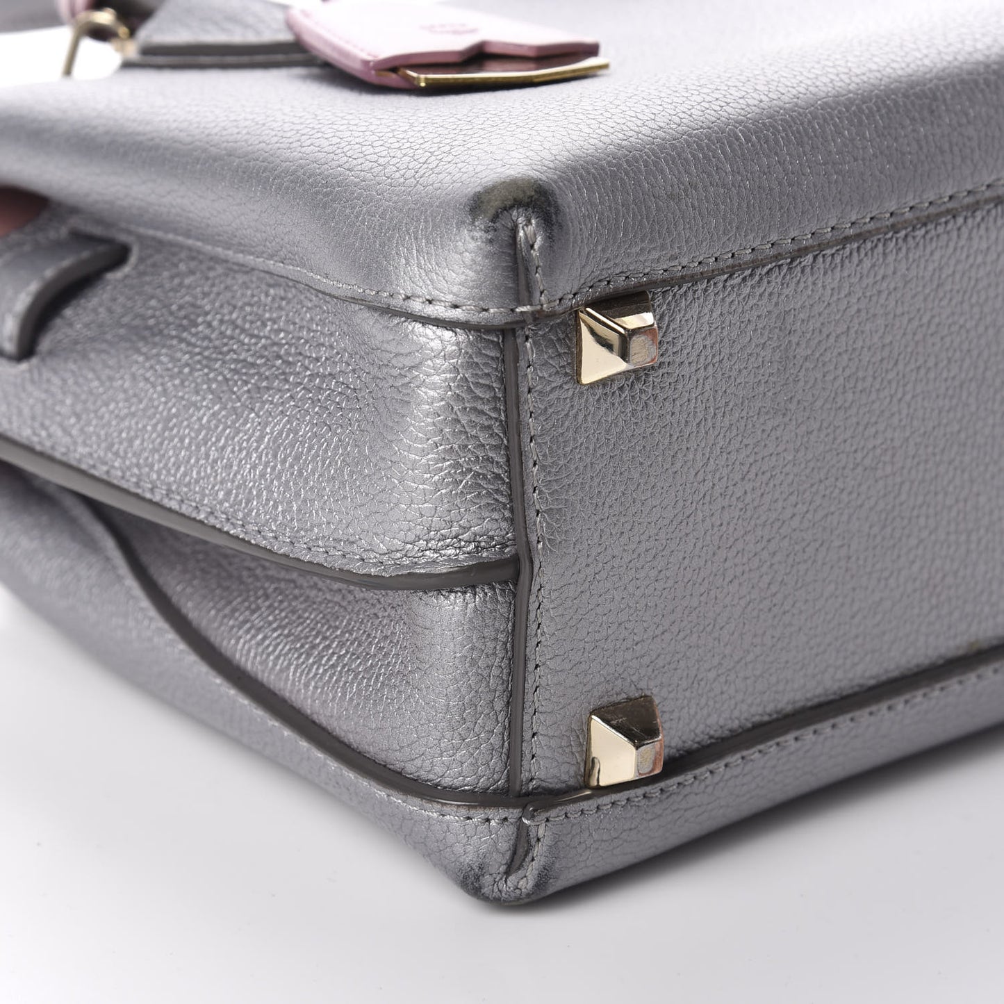 Metallic Grained Calfskin Mini Milla Tote Spike Silver