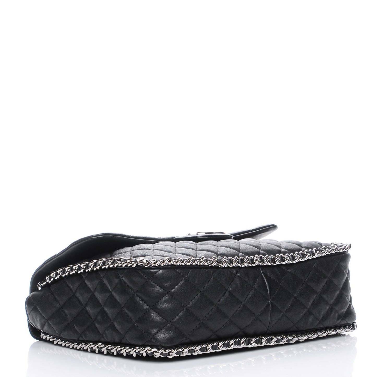 Washed Lambskin Quilted Maxi Chain Around Flap Black