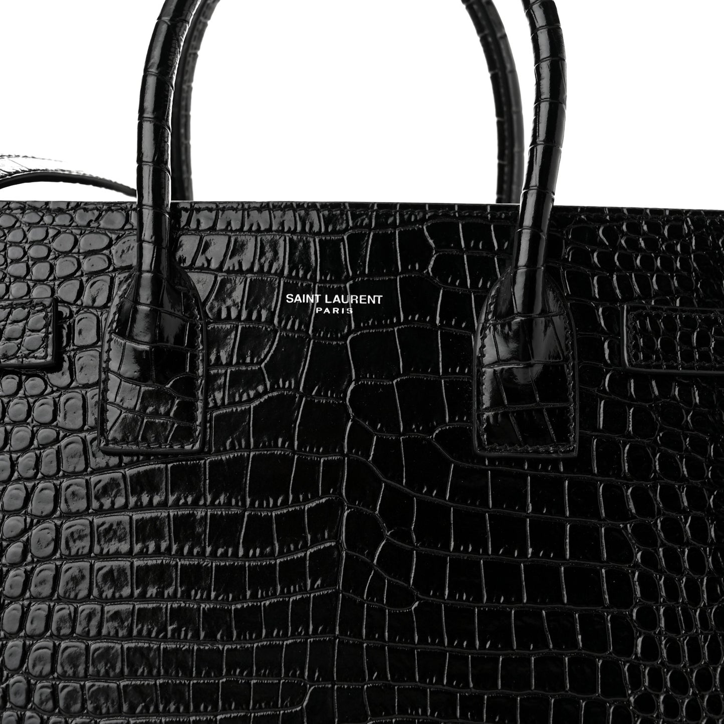 Calfskin Crocodile Embossed Small Sac de Jour Black