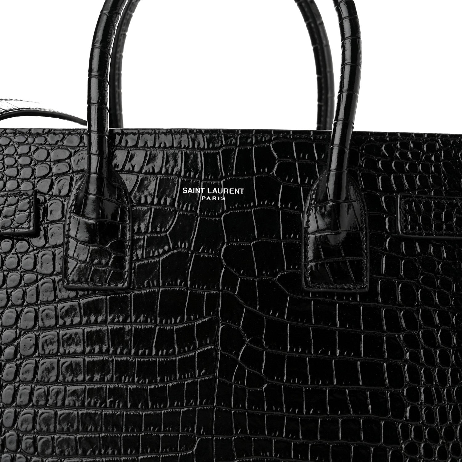 Saint Laurent Calfskin Crocodile Embossed Small Sac de Jour Black 7 of 9