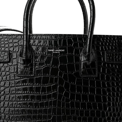 Saint Laurent Calfskin Crocodile Embossed Small Sac de Jour Black 7 of 9