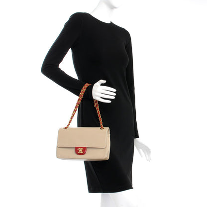 Chanel Lambskin Perforated Medium Single Flap Bag Beige Red 3 of 10