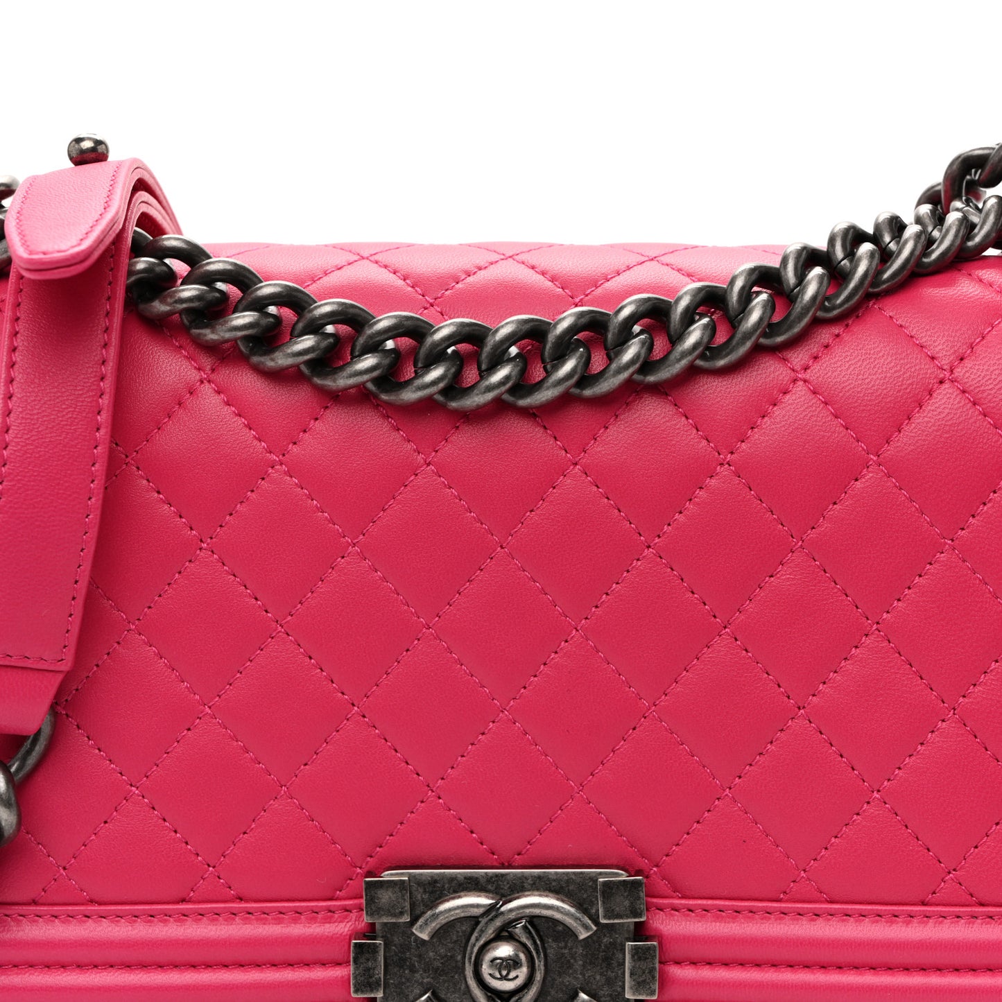 Lambskin Quilted Medium Boy Flap Dark Pink