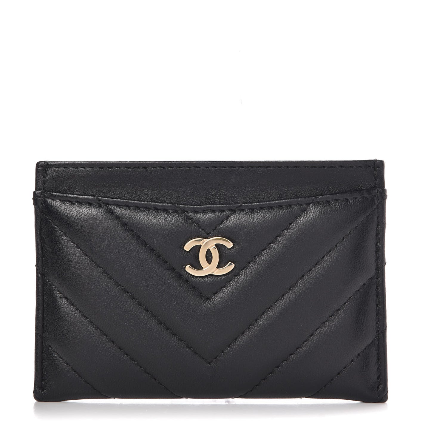 Lambskin Chevron Quilted Card Holder Black