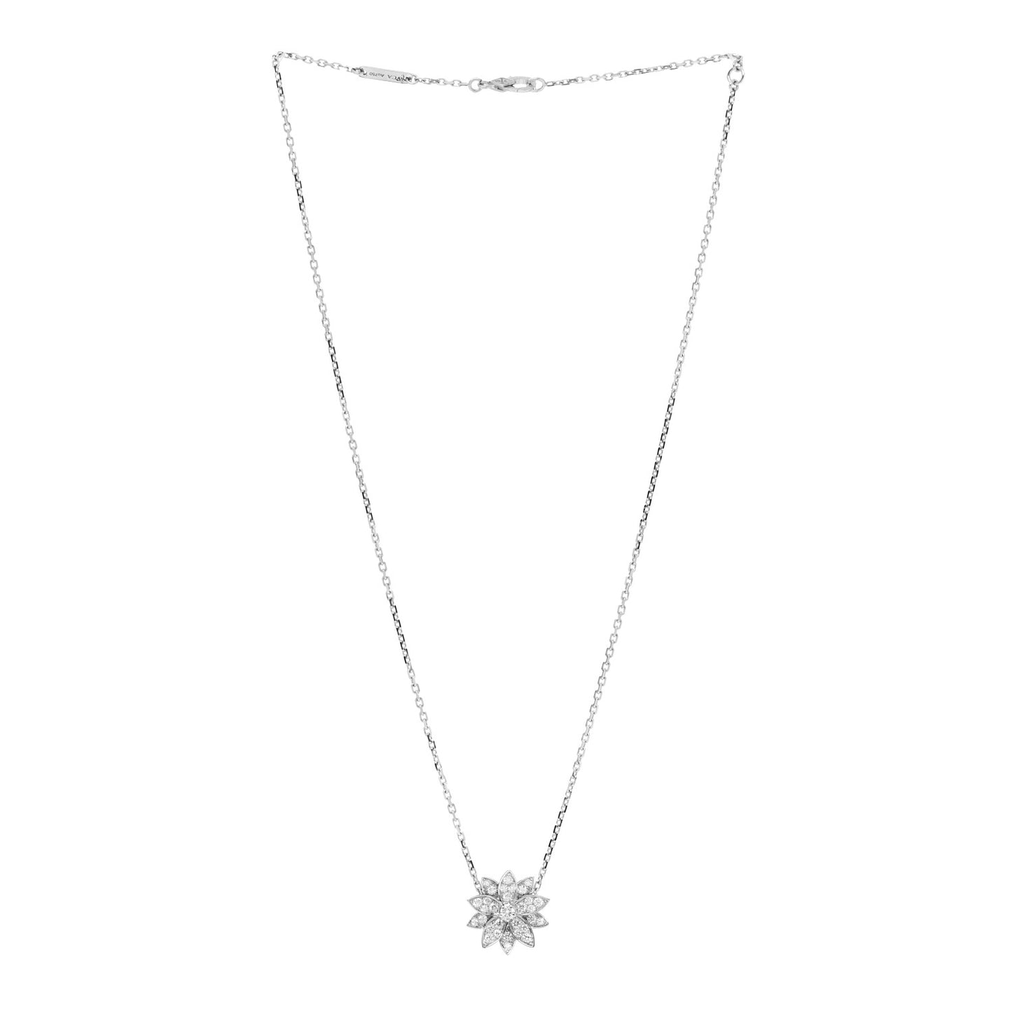 18K White Gold Diamond Small Lotus Pendant Necklace