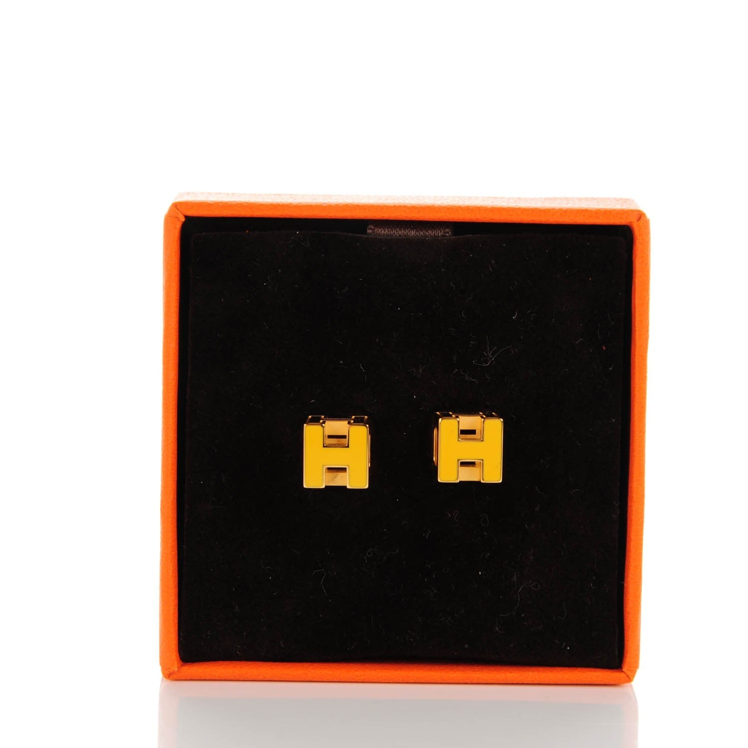 Hermes Gold Lacquered Cage d'H Earrings Jaune Madras 3 of 6
