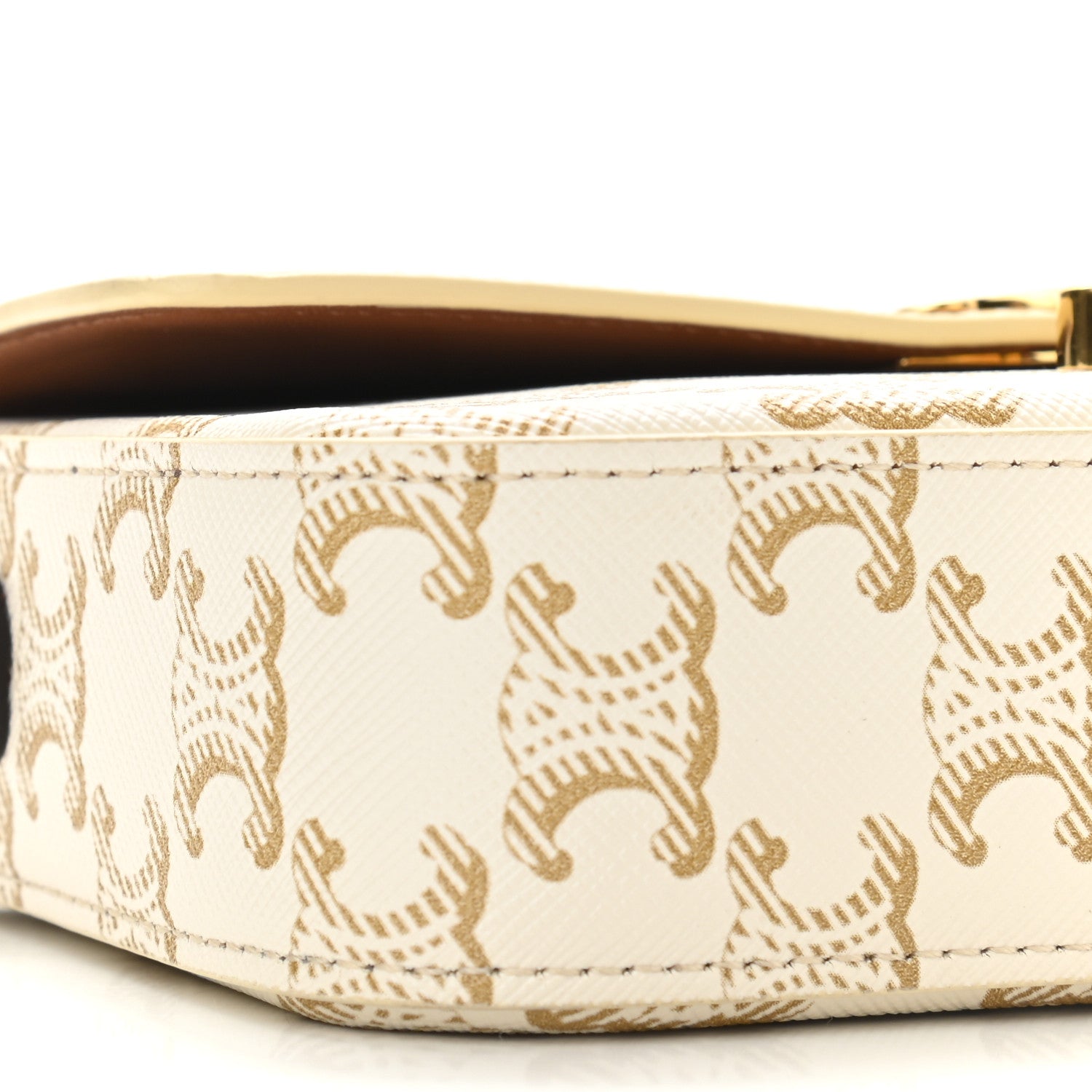Celine Canvas Calfskin Triomphe Shoulder Bag White 9 of 10