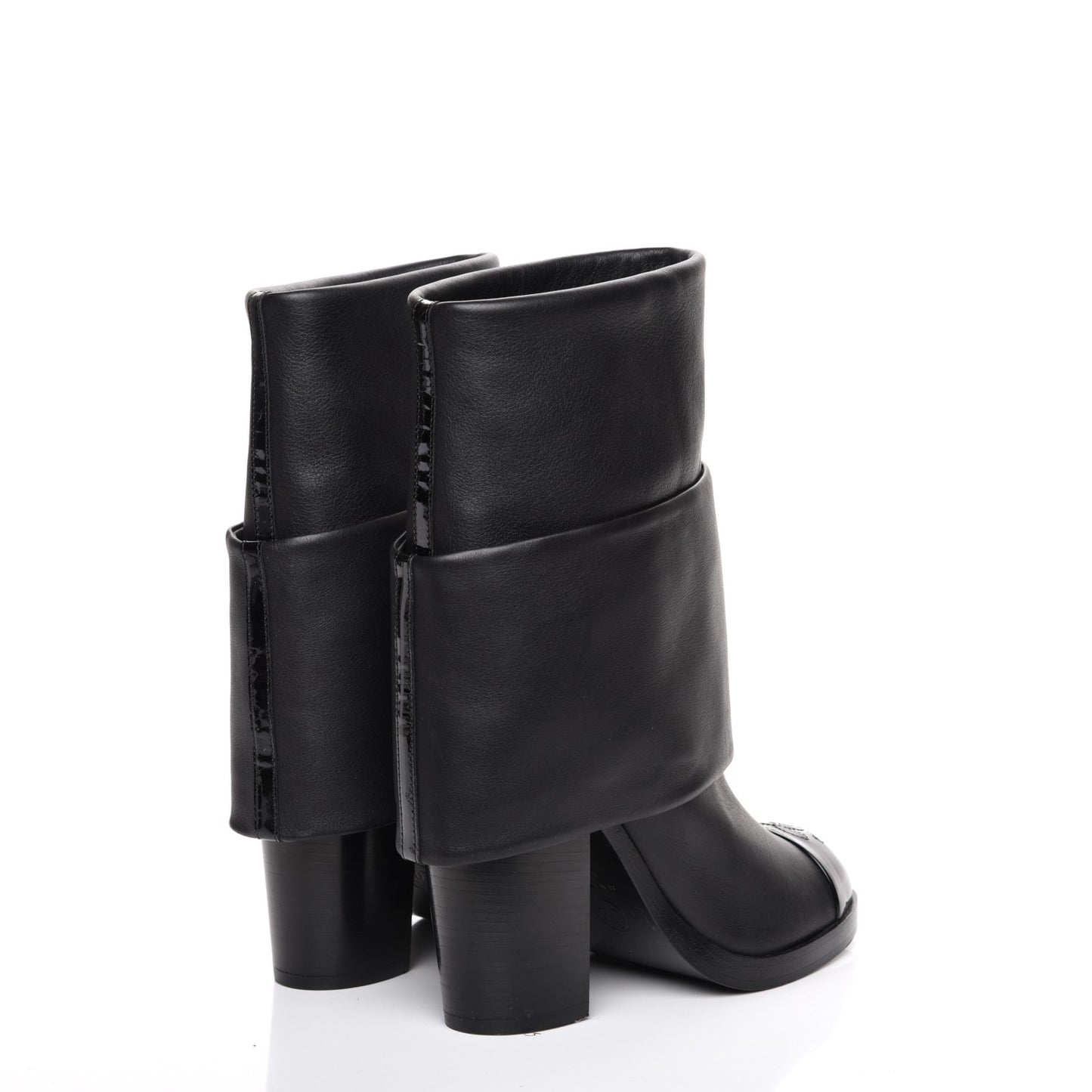 Calfskin CC Cap Toe Fold Over Boots 35.5 Black
