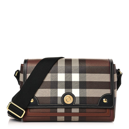 Burberry Coated Canvas Calfskin Vintage Check Medium Note Crossbody Bag Dark Birch Black 1 of 9