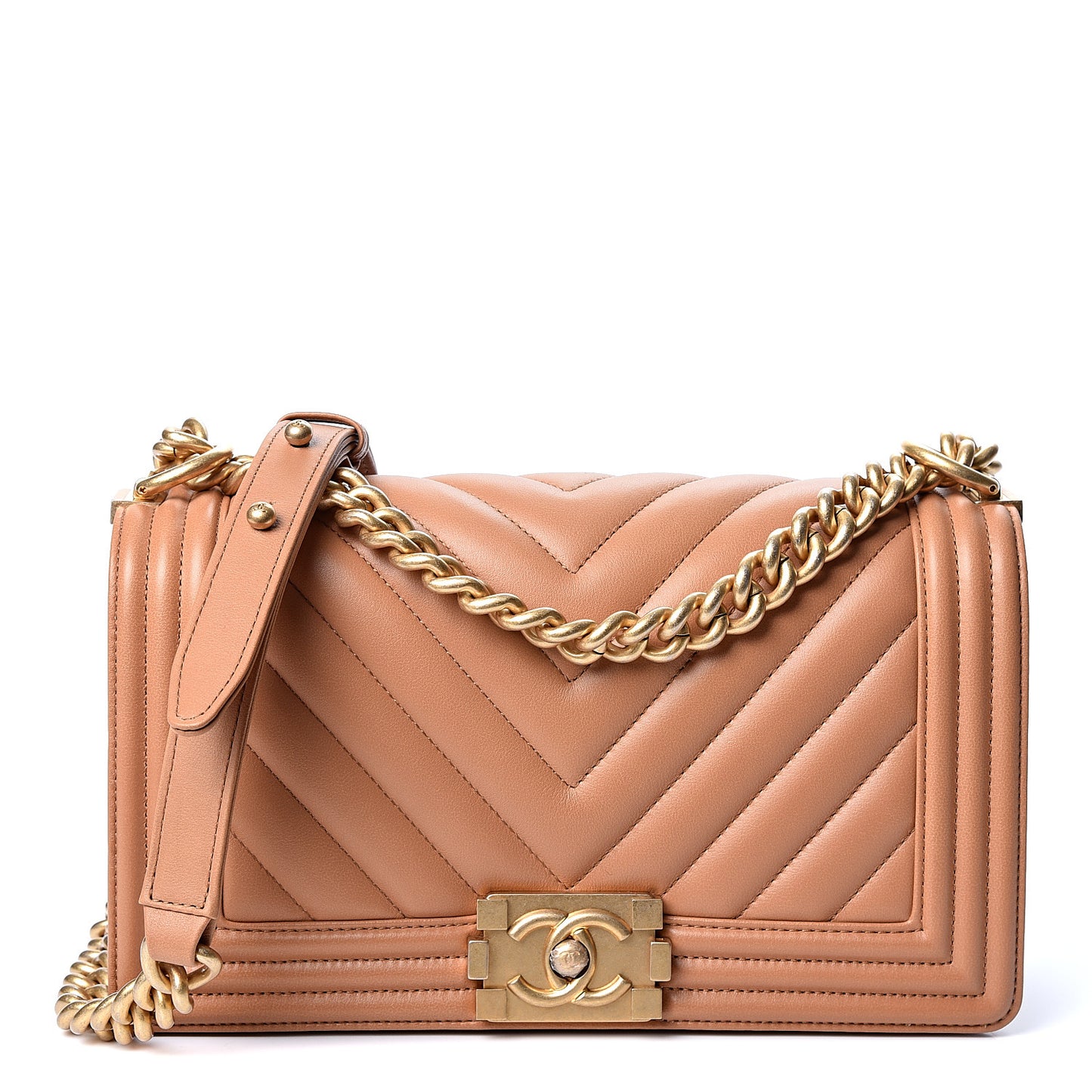 Calfskin Chevron Quilted Medium Boy Flap Beige