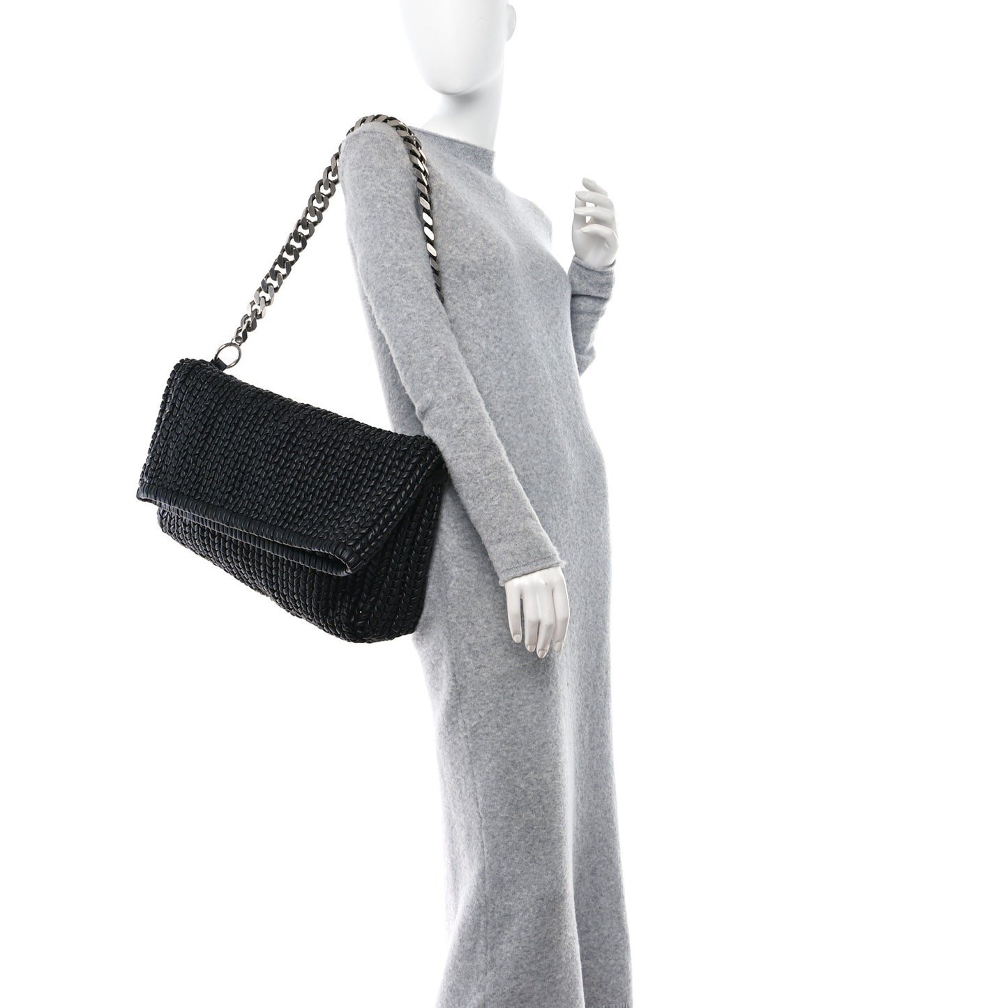 Woven Calfskin Metro Medium Tote Black