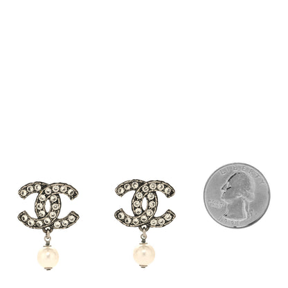 Chanel Crystal Pearl CC Drop Earrings Ruthenium 2 of 4
