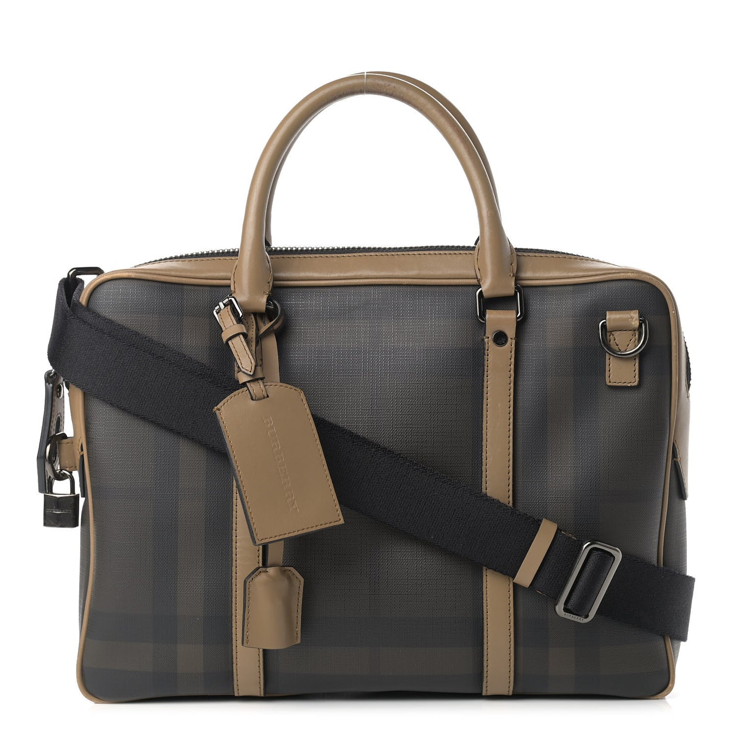 London Smoked Check Large Briefcase Brown