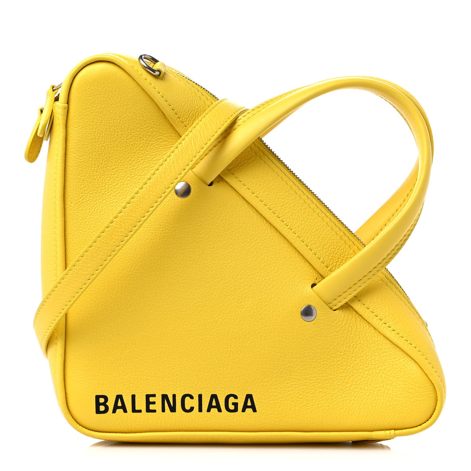 Balenciaga Shiny Day Calfskin Logo XS Triangle Duffle Jaune Black 1 of 10