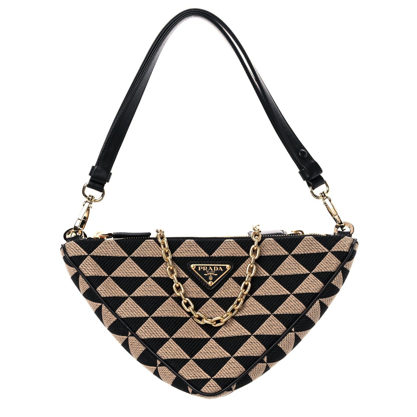 Jacquard Calfskin Triangolo Symbole Embroidered Mini Triangle Double Bag Black Corda