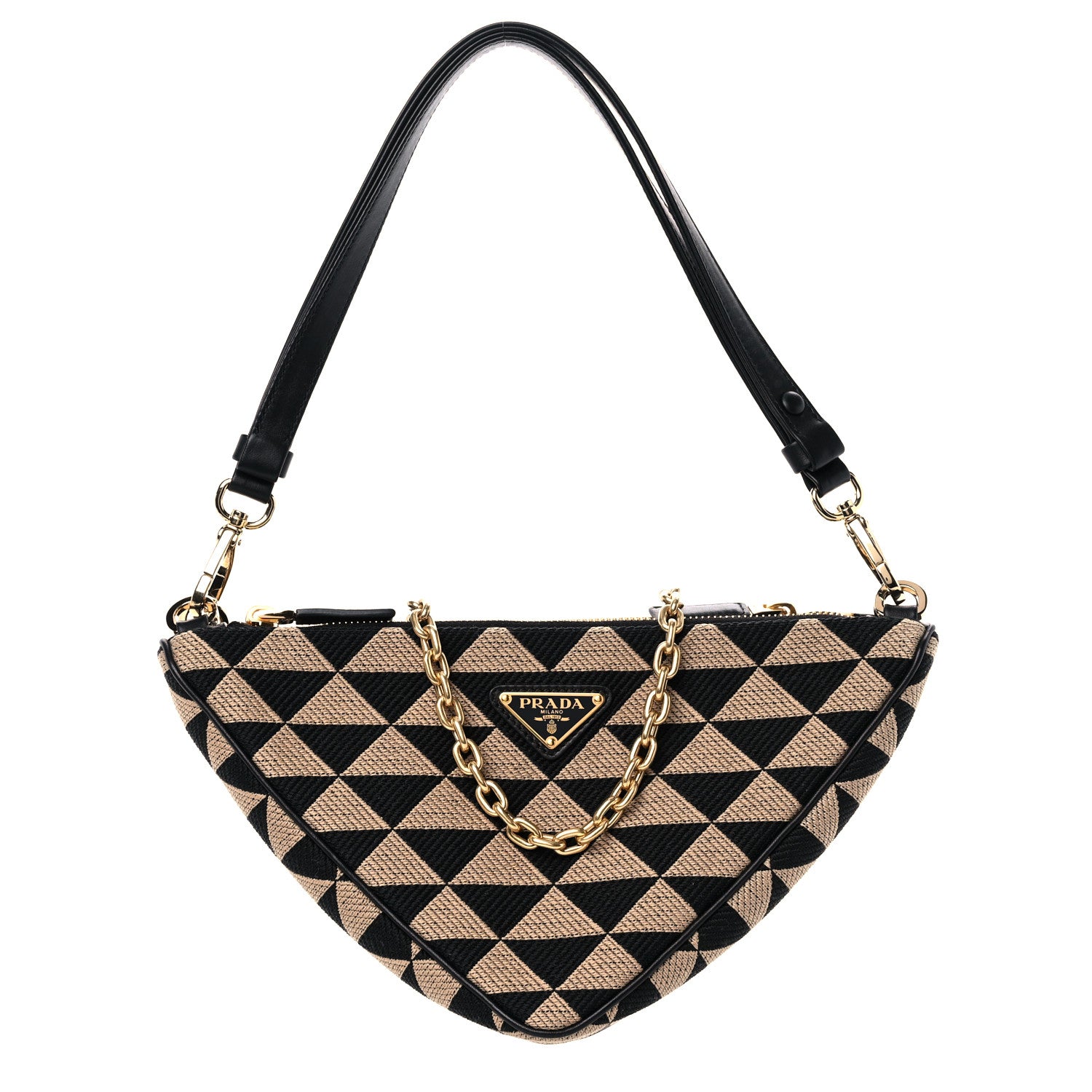 Prada Jacquard Calfskin Triangolo Symbole Embroidered Mini Triangle Double Bag Black Corda 1 of 10
