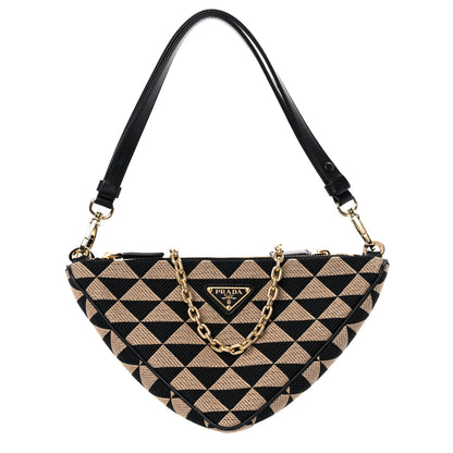 Prada Jacquard Calfskin Triangolo Symbole Embroidered Mini Triangle Double Bag Black Corda 1 of 10