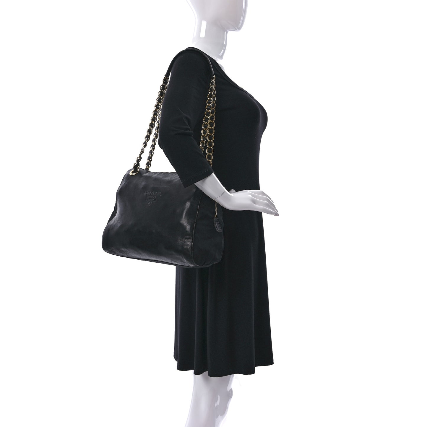 Nappa Tessuto Nylon Chain Tote Black