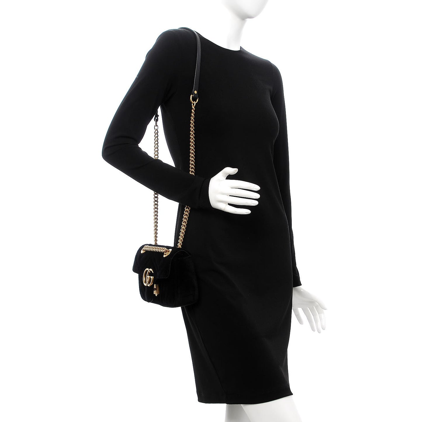 Velvet Matelasse Mini GG Marmont Shoulder Bag Black