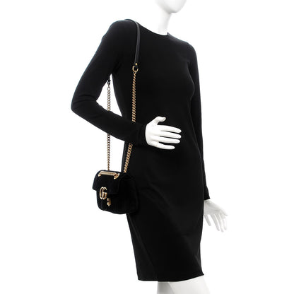 Gucci Velvet Matelasse Mini GG Marmont Shoulder Bag Black 2 of 8